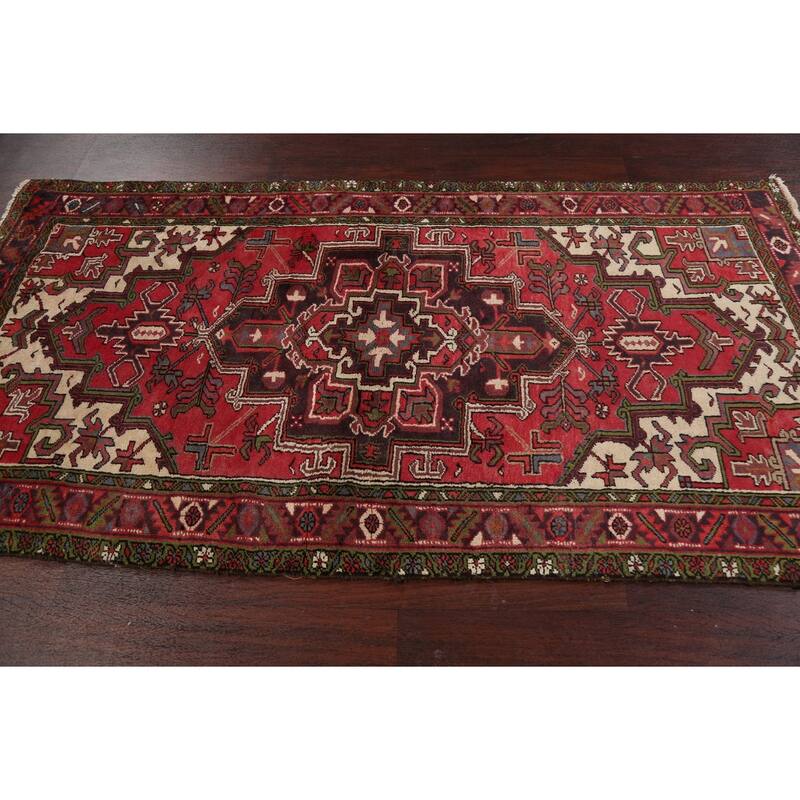 Geometric Traditional Heriz Persian Area Rug Hand-knotted Wool Carpet - 3'7" x 7'1"