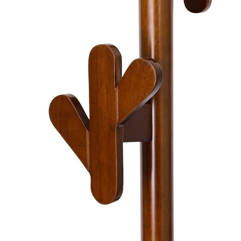 Solid Wood Coat Rack Freestanding Coat Tree Stand with 4 Creative Antler Hooks - 72"H x 15.7"W