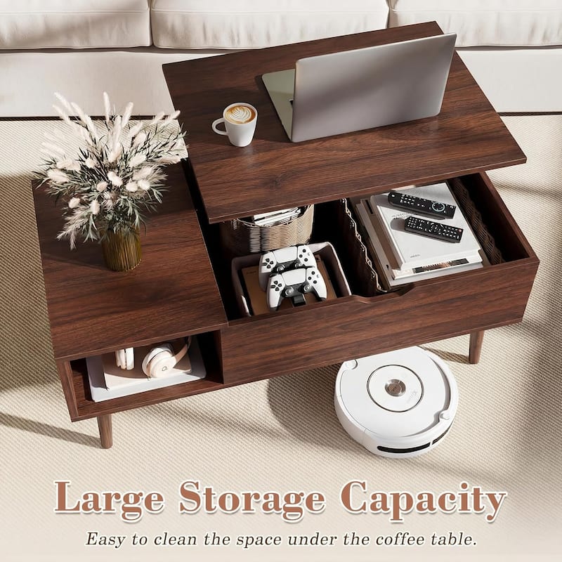 Coffee Table, Wood Lift Top Coffee Table with Storage Shelf, Lift Tabletop Dining Table for Home Living Room, Office