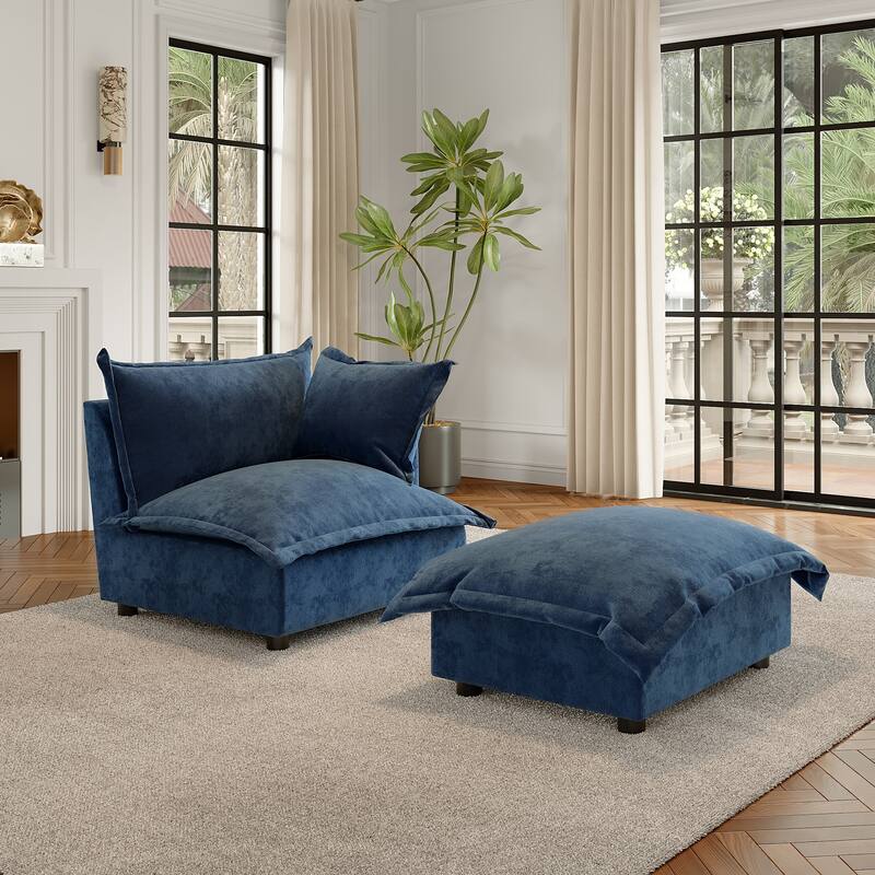 Modern Cloud Chaise Longue Accent Chair with Ottoman set