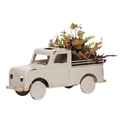 Transpac Metal 17.5 in. White Harvest Truck with Harvest Floral Decor