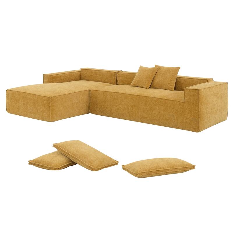 111.5" Chenille Modular Sectional Sofa with Pocket Springs and No Assembly, L-Shaped 4-Seater