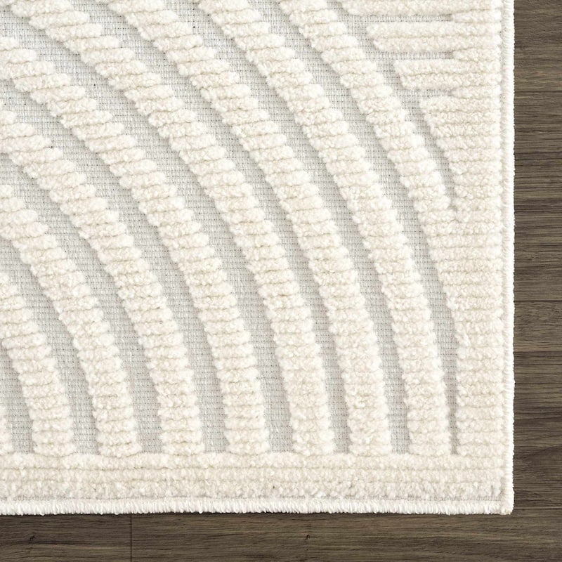 Hauteloom Deron Living Room, Bedroom Machine Washable Area Rug - White, Off White - 2' x 2'10"