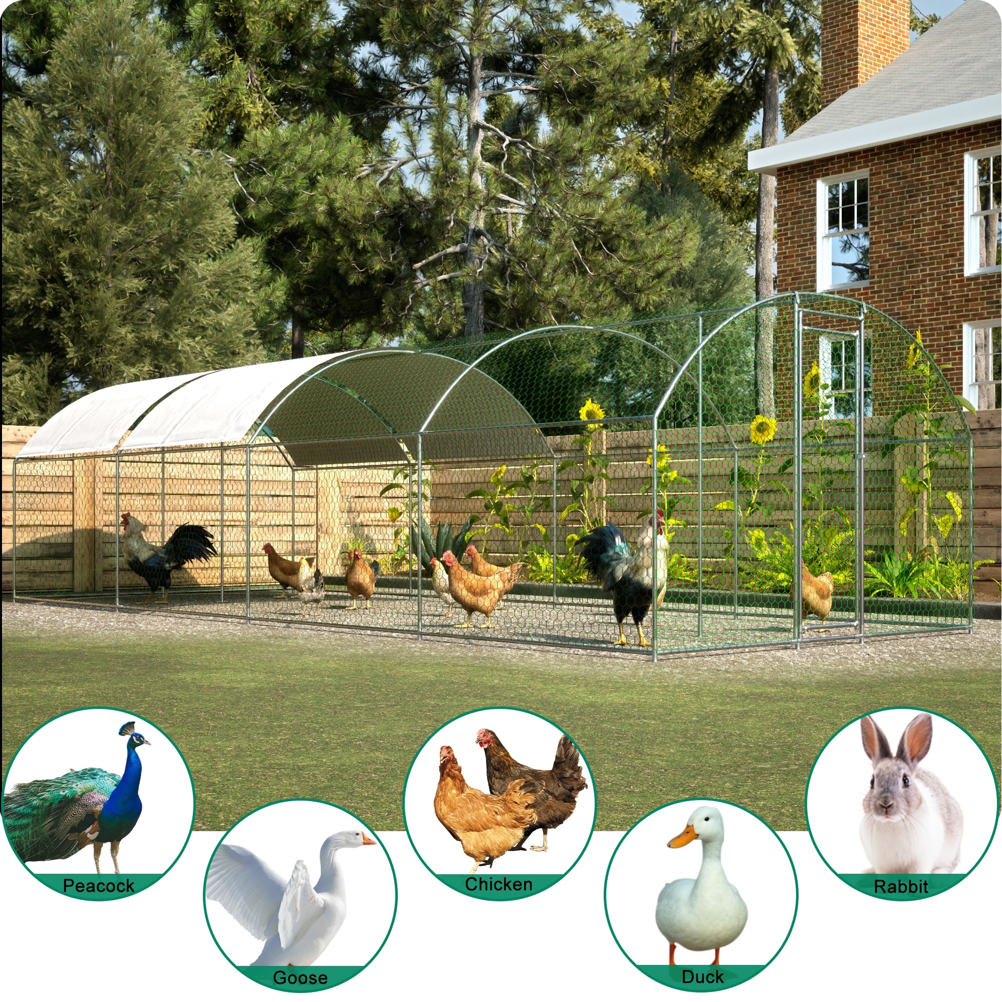 VidaXL Chicken Coop Metal Chicken Cage Animal House With Run Galvanized Steel - View #11