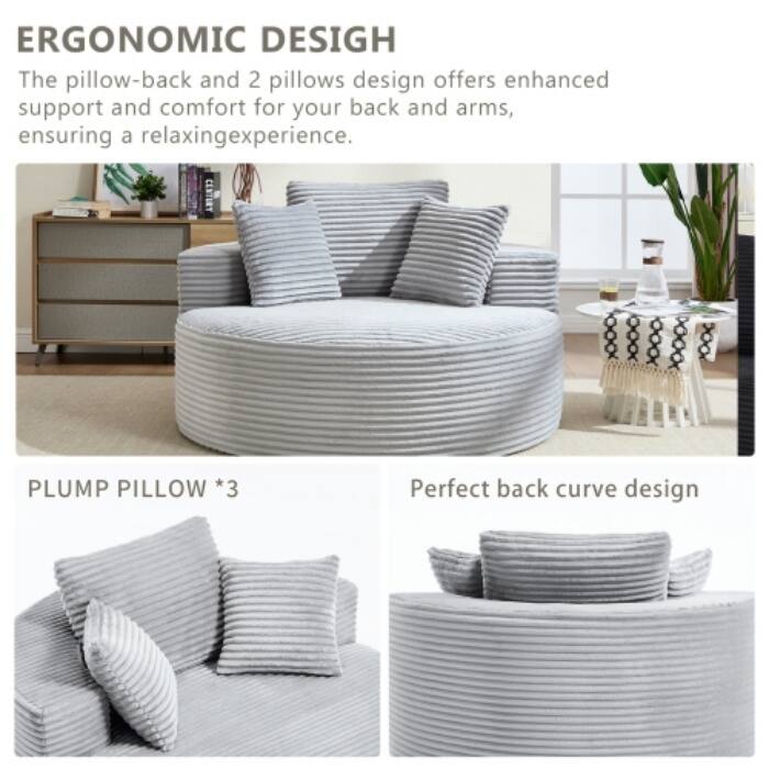 Round Memory Foam Sofa Bed, Cloud Sectional Couch with 3 Pillows for Living Room