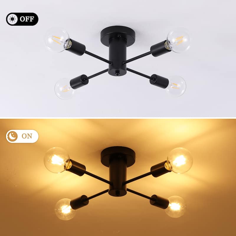 4-Light Modern Semi Flush Mount Chandelier for Bedroom Study Room