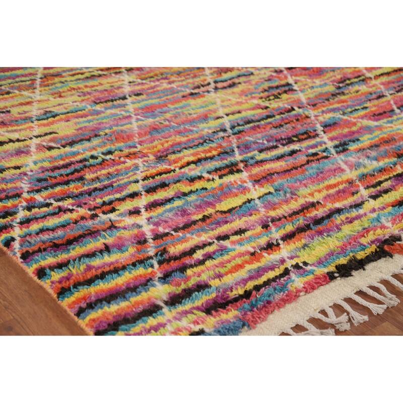 All-Over Trellis Moroccan Oriental Area Rug Hand-Knotted Wool Carpet - 6'2" x 9'2"