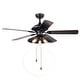 preview thumbnail 5 of 5, Upille 3-light Metal 5-blade 52-inch Matte Black Ceiling Fan (Optional Remote Available) Matte Black Pull Chain