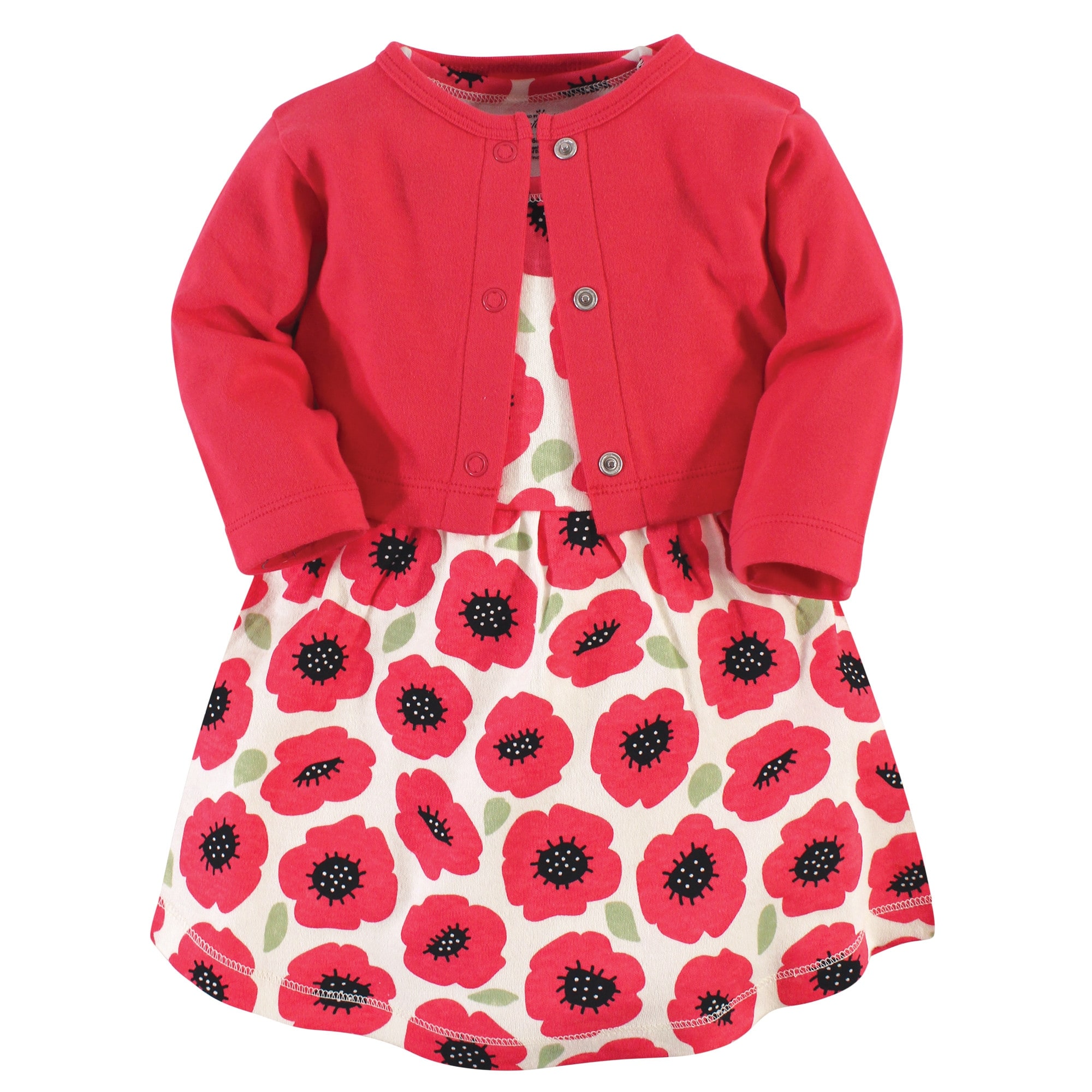 Touched by Nature Baby and Toddler Girl Organic Cotton Dress and Cardigan 2pc Set, Poppy