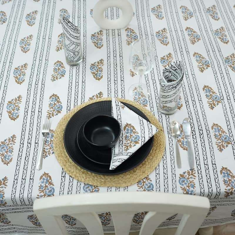 Fabdivine Handmade Block Print Cotton Table Cover Farmhouse Dining Kitchen Decor Gift