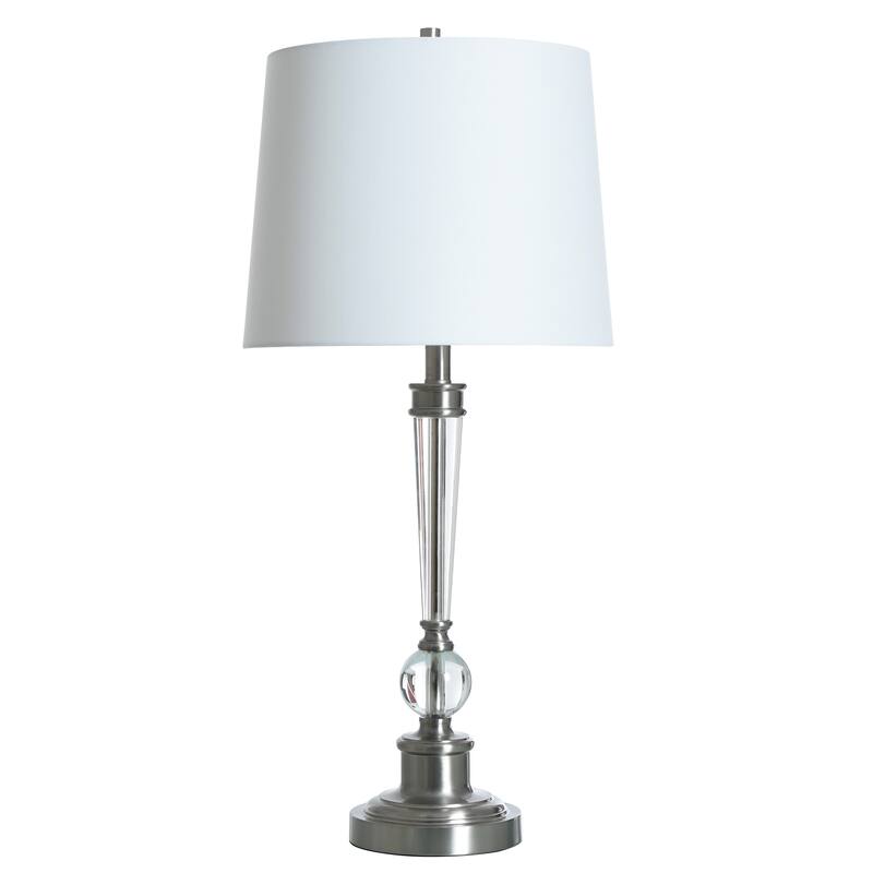 StyleCraft Metal & Crystal Table Lamp - Off-White Shade - Brushed Steel, Clear, Off-White