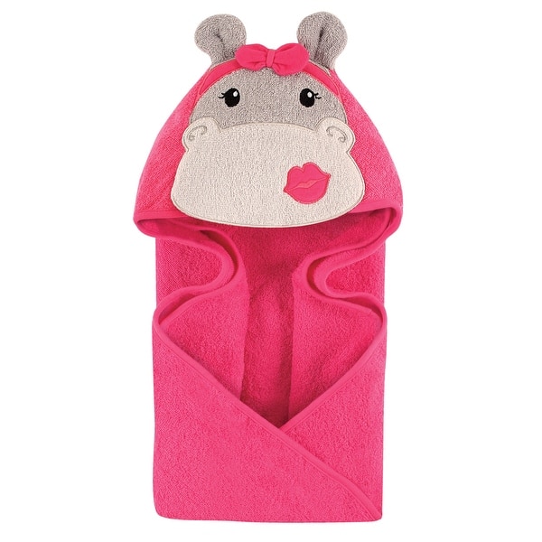 slide 1 of 1, Hudson Baby Infant Girl Cotton Animal Face Hooded Towel, Hippo, One Size - Pink Hippo - One Size One Size - Pink Hippo