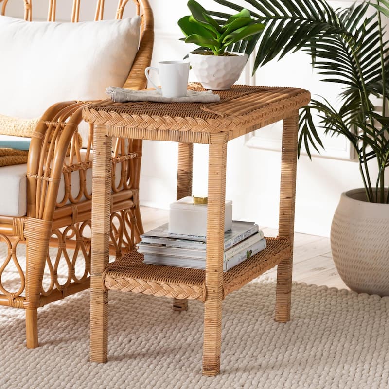 Minahasa Bohemian Light Honey Braided Rattan Side Table