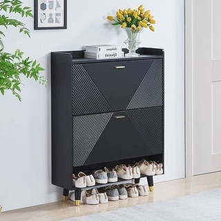 2-Tier Shoe Storage Cabinet,Wood Modern Shoe Storage Cabinet