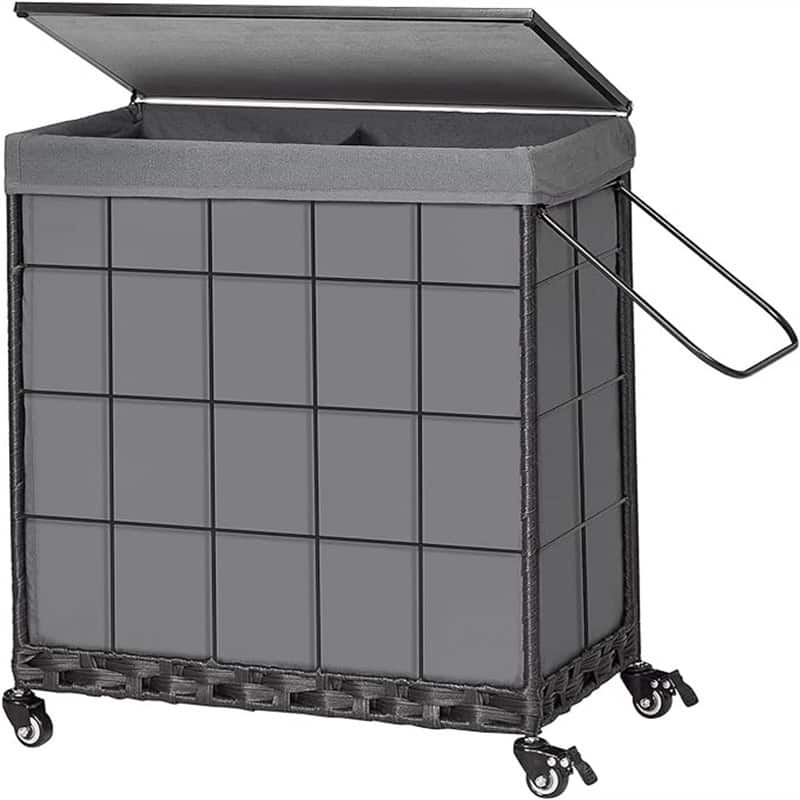 Durable Laundry Basket with Heavy Duty Rolling Lockable Wheels - 23.43"L x 13.58"W x 26.37"H - Grey