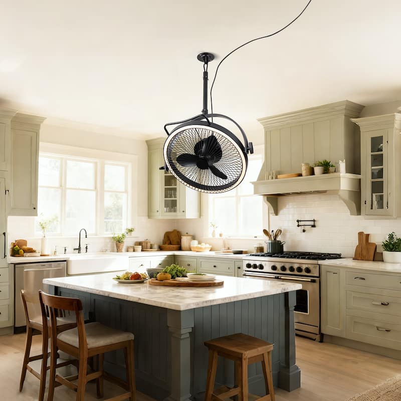 20" Industrial Black Integrated LED Rotatable Caged Ceiling Fan with Remote
