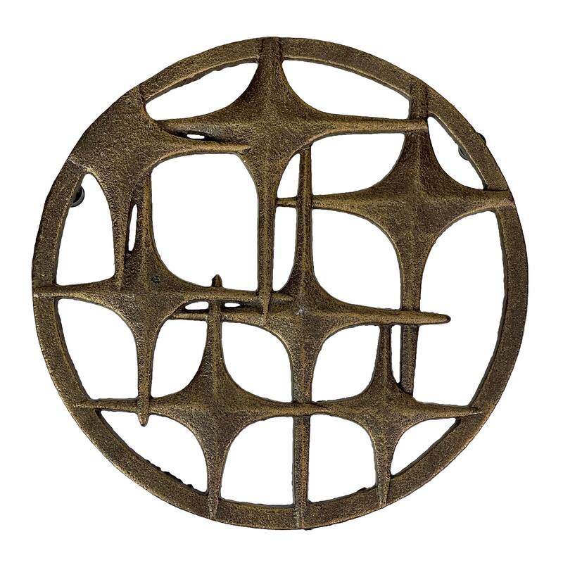 Cast Iron Stars Trivet Bronze Finish, 8" Round, Mid Century Modern - 0.5 X 8 X 8 inches