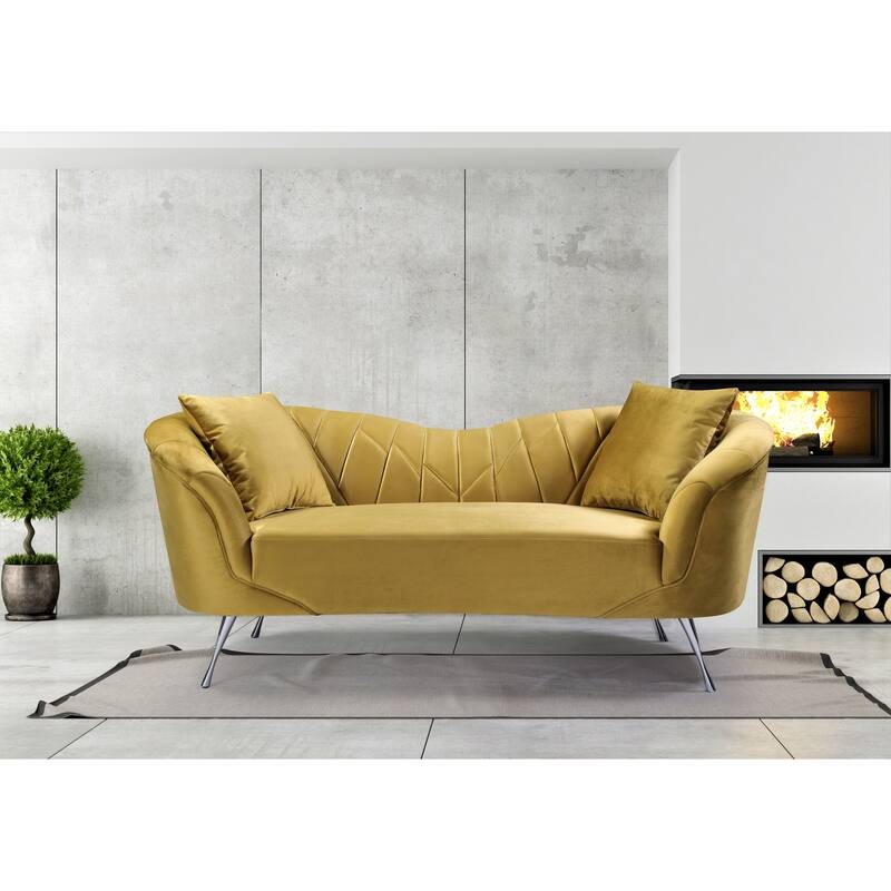 Flores Velvet Loveseat - Yellow