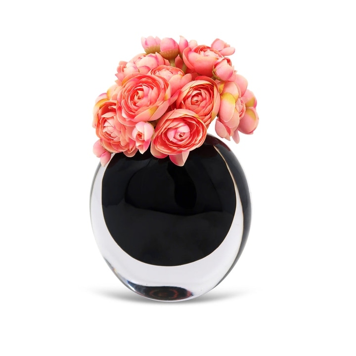 Double Wall Glass Vase With Black Inner and Pink Flowers