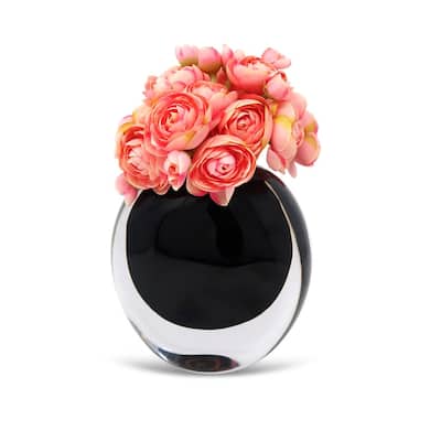 Double Wall Glass Vase With Black Inner and Pink Flowers