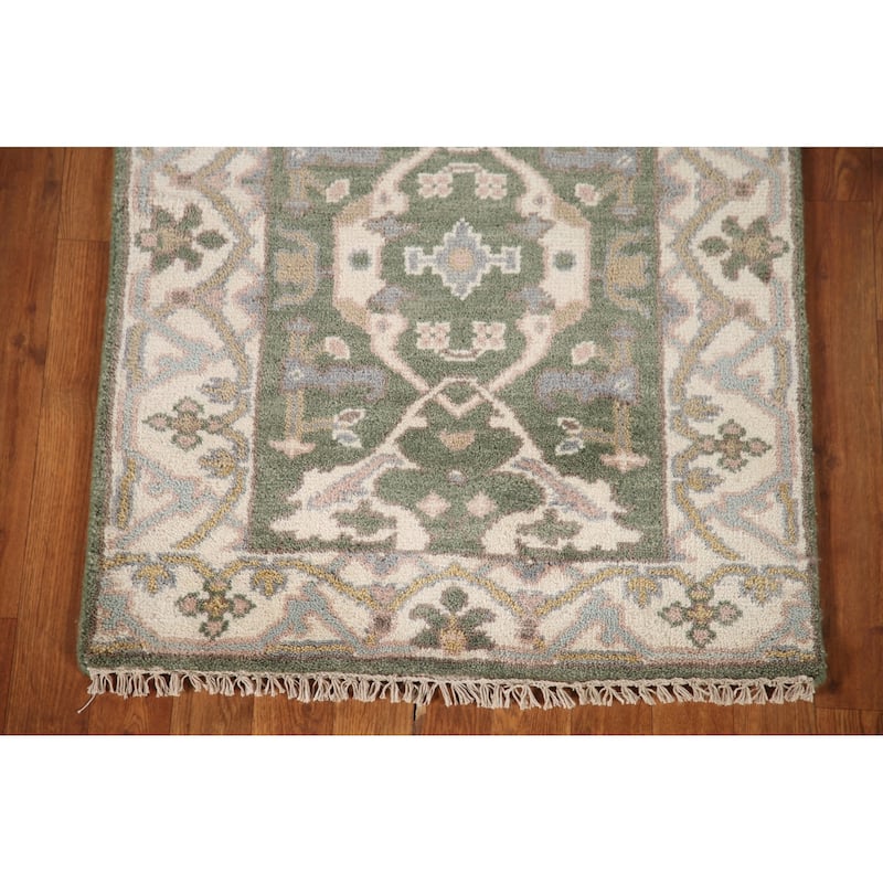 Green Oushak Style Runner Rug Hand-knotted Wool Carpet - 2'7"x 10'0"