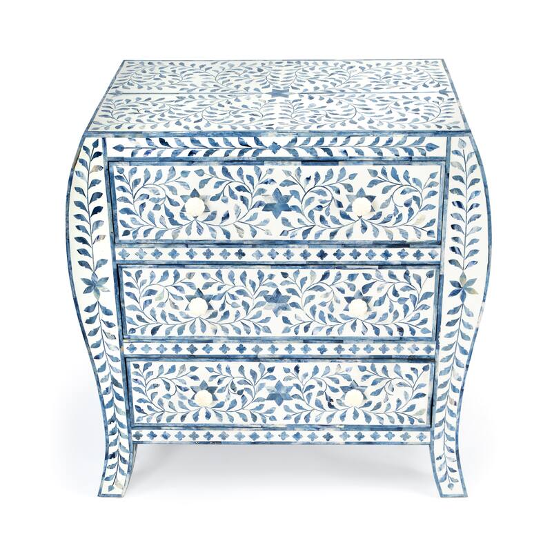 Trubadur Blue and White Bone Inlay 3 Drawer Chest
