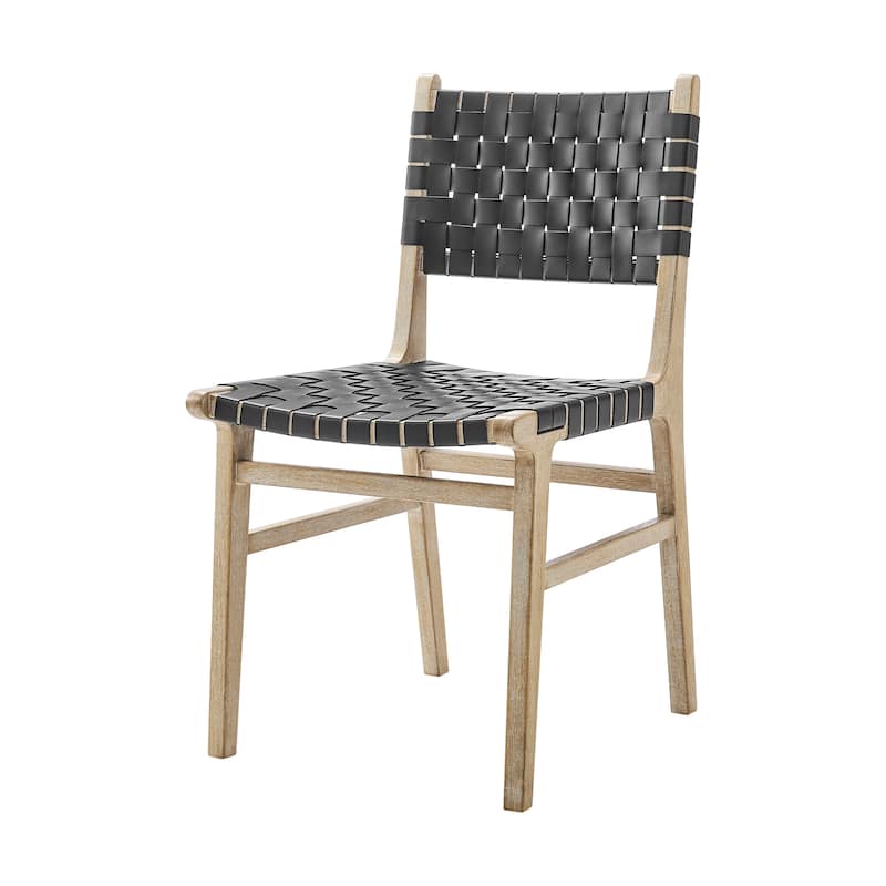 NPD Furniture Marco Faux Leather Dining Side Chair Drift Wood Frame (Set of 2) - Black