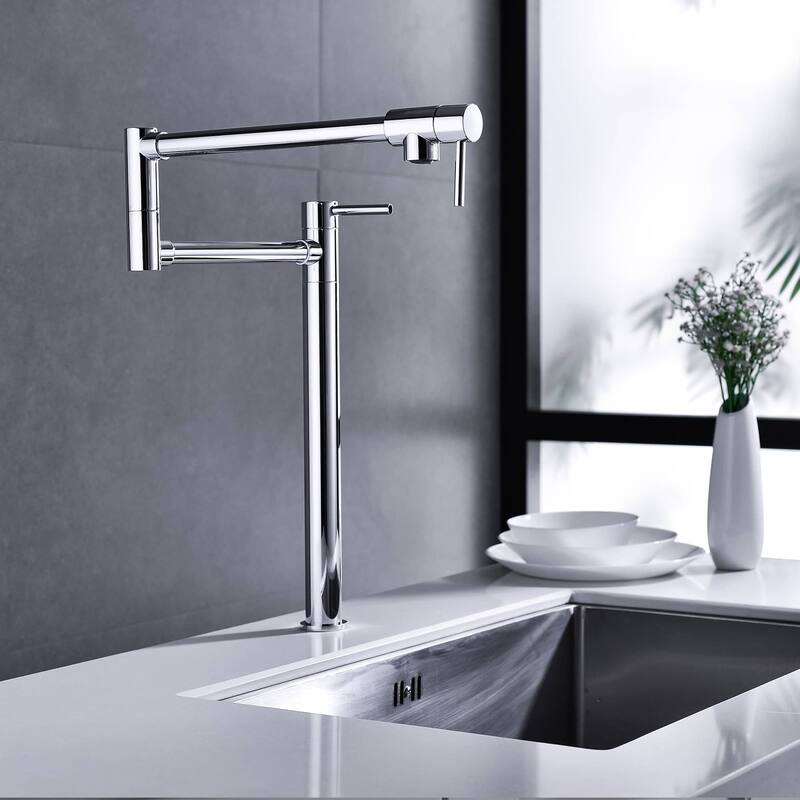 Kitchen Pot Filler Faucet Deck Mounted Double Joints Free Rotating Modern Countertop Retractable Commercial Single Hole Tap