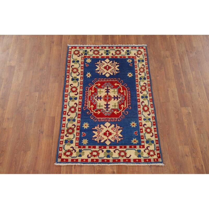 Blue Kazak Oriental Foyer Rug Hand-Knotted Wool Carpet - 2'8" x 4'0"
