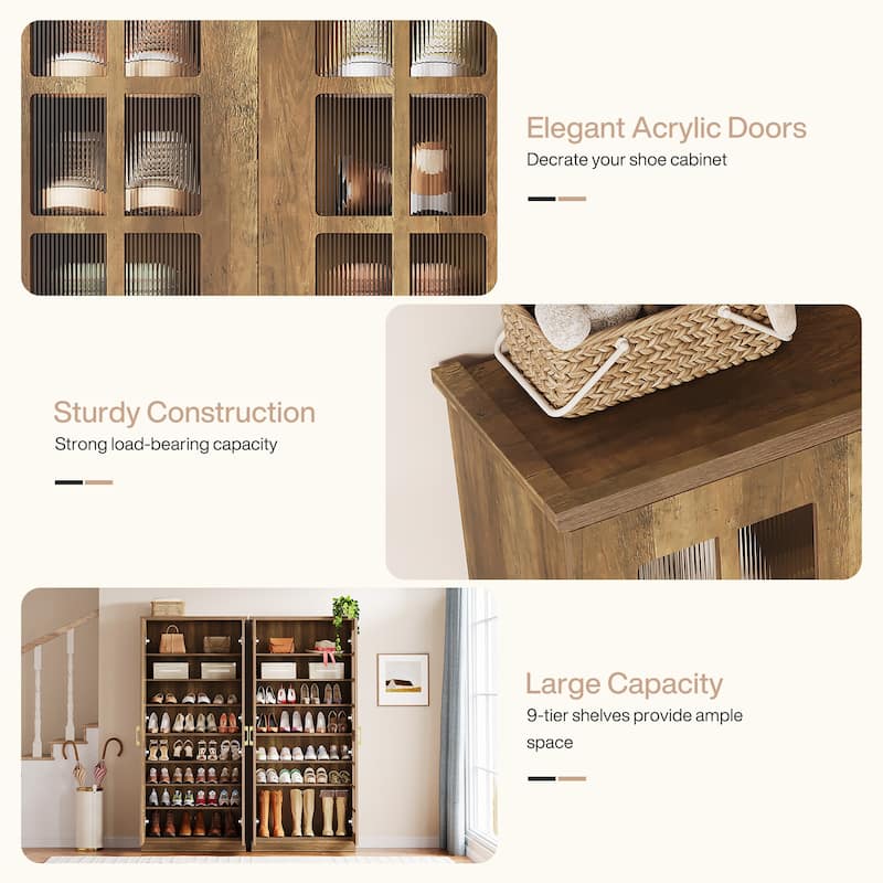 9-Tier Modern Shoe Storage Cabinet with Doors and Adjustable Shelves