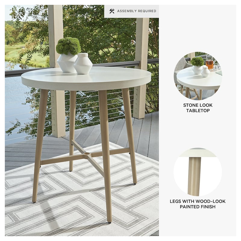 Signature Design by Ashley Seton Creek Beige/White Outdoor Bar Table - 40" W x 40" D x 42.25" H