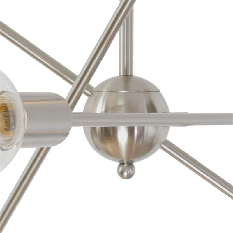6-Light Mid-Century Sputnik Chandelier in Brushed Nickel with Gold Accents