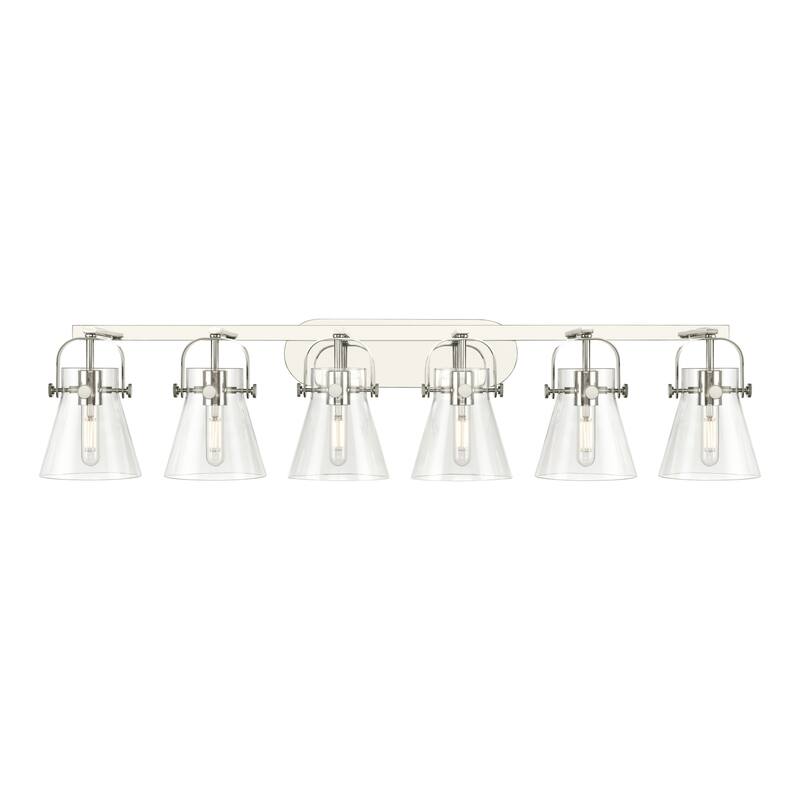 Innovations Lighting 423-6W-10-46 Pilaster II Cone Vanity Pilaster II - Polished Nickel / Clear