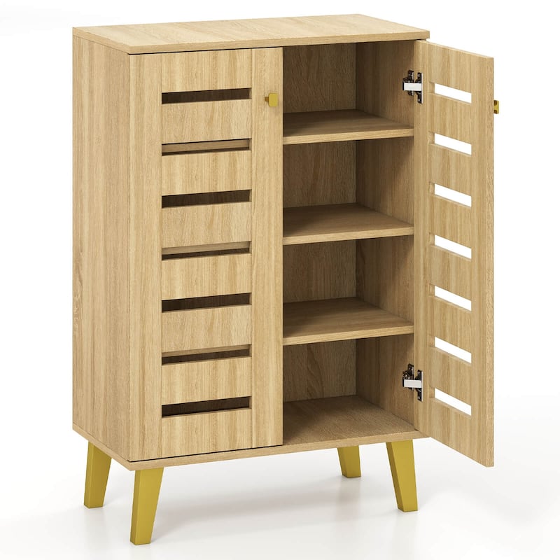 Costway 4-Tier Wooden Shoe Storage Cabinet with Doors Removable - Natural - See Details