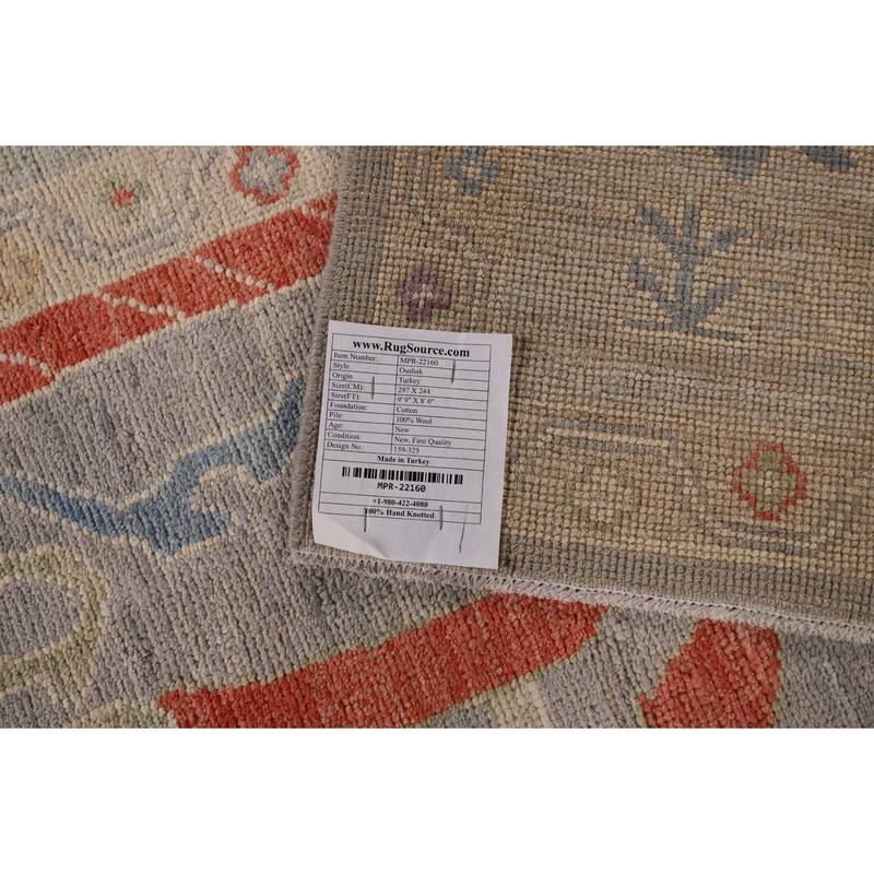 Vegetable Dye Oushak Area Rug Hand-Knotted Grey Wool Carpet - 8'0" x 9'9"