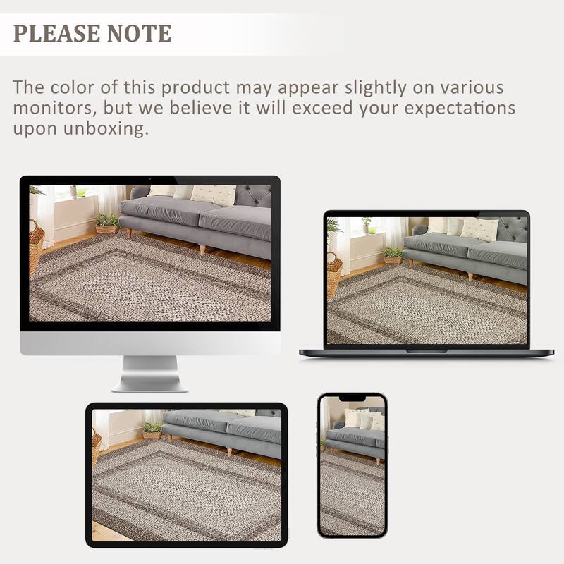 Washable Living Room Rugs Modern Braided Print Area Rug Border Design Accent Rugs for Bedroom Non-Slip Low Pile Area Rug