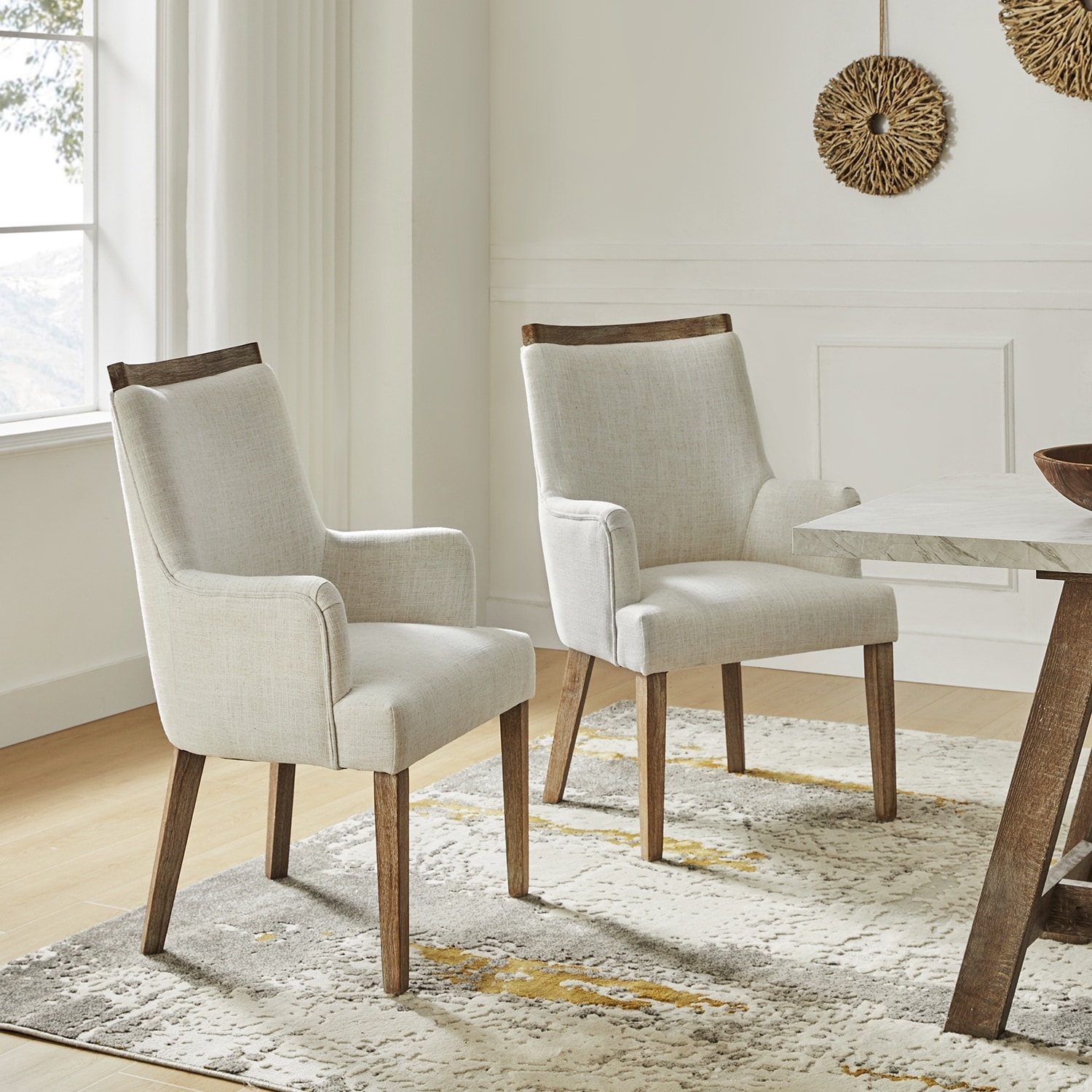 HULALA HOME Albert Farmhouse Upholstered Dining Chair with Solid Wood Legs (Set of 2)