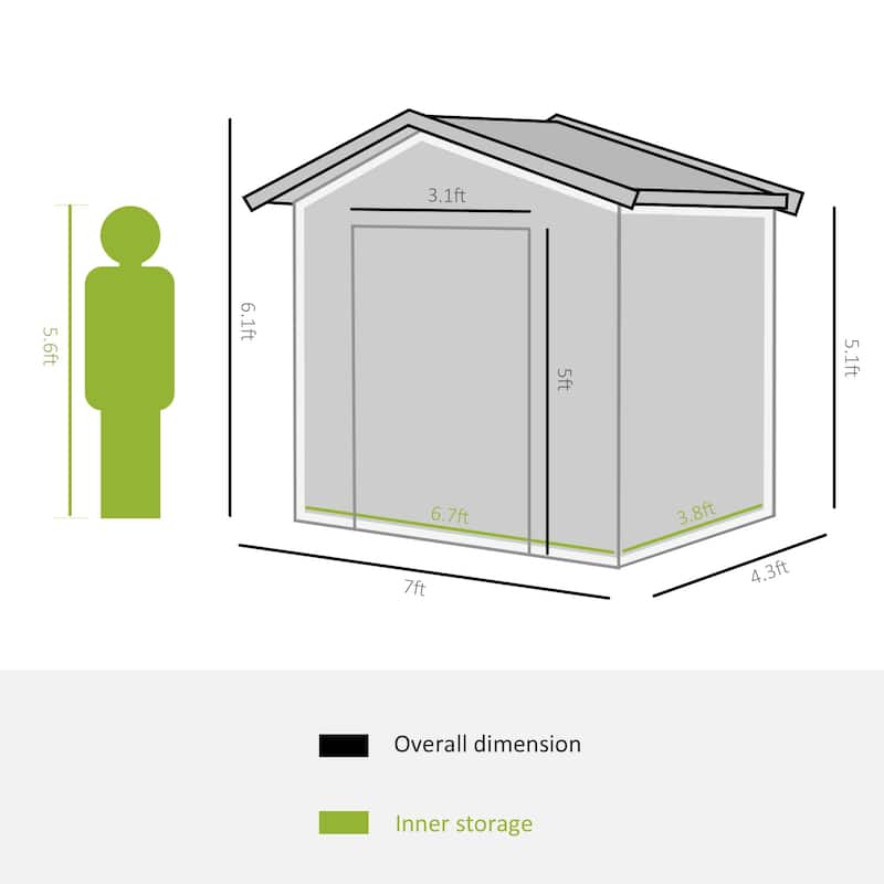Outsunny 7'x4' Metal Outdoor Shed Organizer & Garden Storage with 4 Vents for Airflow & 2 Easy Sliding Doors