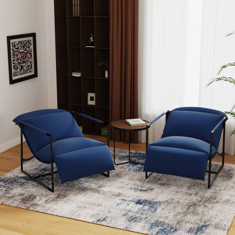 Metal Framed Sling Fabric Accent Chair Set of 2