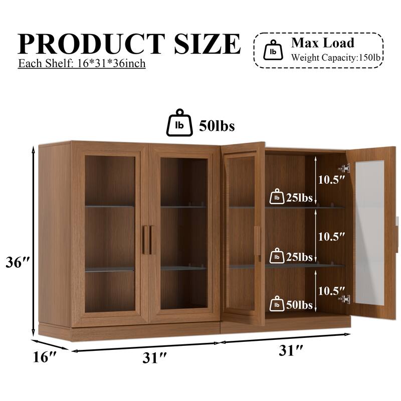 Dovelina Sideboard Buffet Storage Cabinets with Adjustable Shelves,Glass Door - 72"Lx31"H