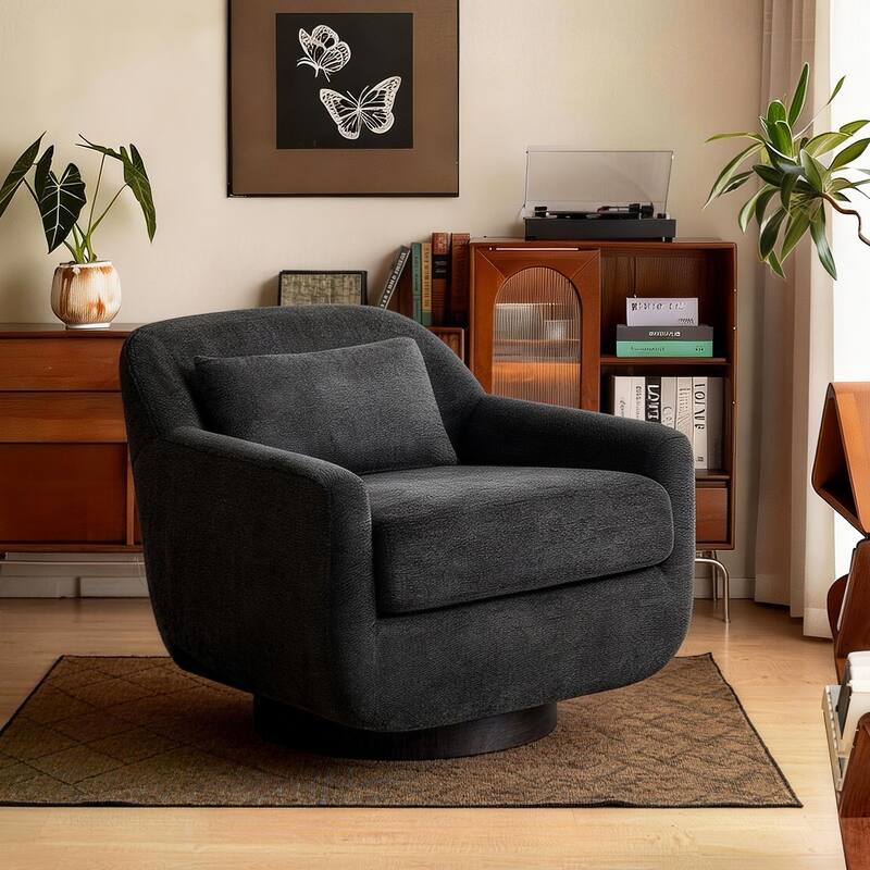 Modern Chenille Swivel Accent Chairs With Pillow