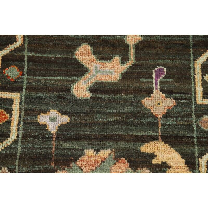 Hand Knotted Oriental 100% Wool Carpet Transitional All-Over Brown Oushak Area Rug - 9' 9'' X 8' 1''
