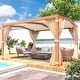 preview thumbnail 141 of 188, EROMMY Outdoor Louvered Pergola Gazebo with Adjustable Aluminum Rainproof Roof 11'x13' A Shape - Wood