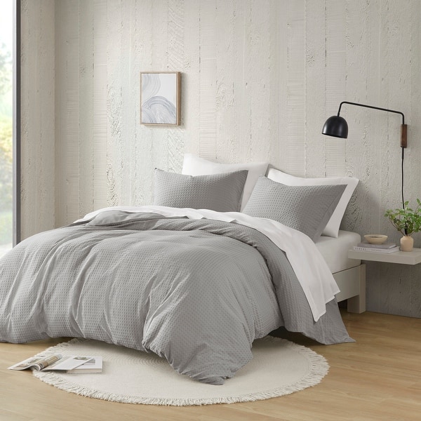 slide 2 of 11, Chelsea Square Hanna Modern Boho Waffle Weave Textured Duvet Cover Set Light Grey - King