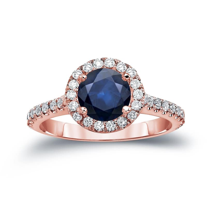Auriya 14k Gold 1 1/2ct Blue Sapphire and Diamond Halo Engagement Ring 2/5ctw (H-I, SI1-SI2) - Rose - 4