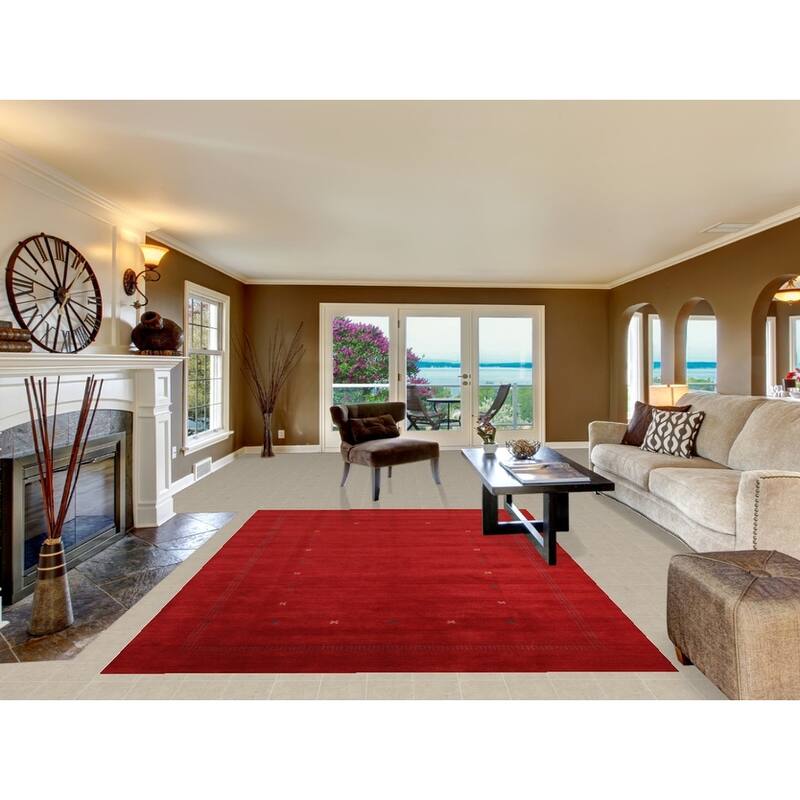 Hand Knotted Oriental 100% Wool Carpet Tribal Tribal Red Gabbeh Area Rug - 9' 10'' X 6' 9''