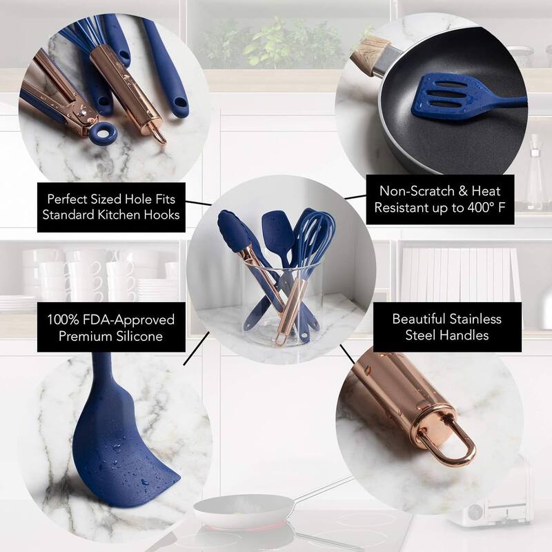 COOK WITH COLOR Silicone Kitchen Utensil Set Nonstick Safe, Easy-Clean Cooking Tools, Aqua