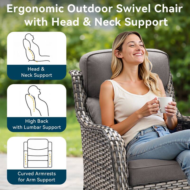 Pocassy Outdoor Glider Chairs Table with 4Inch 5Inch 6Inch Cushion