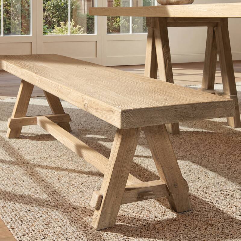 Jennifer Taylor Home Hawthorne 72" Reclaimed Elm Trestle Dining Bench - Heritage Light Natural Brown