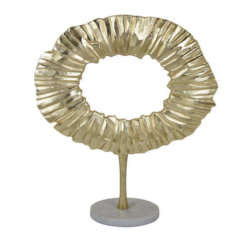 23 Inch Modern Tabletop Decorative Statue, Solid Ring Design, Gold Metal